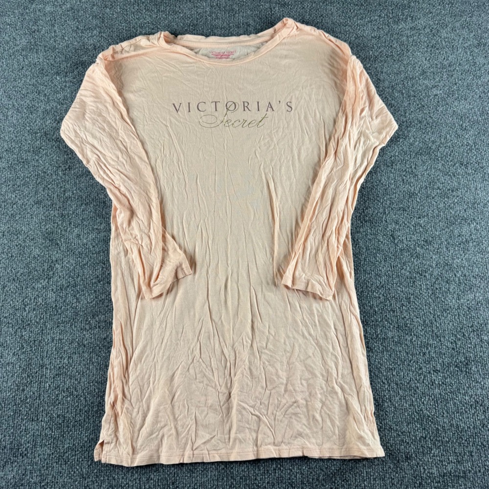 Victorias Secret Long Sleeve Sleep Shirt Peach Logo Graphic XS